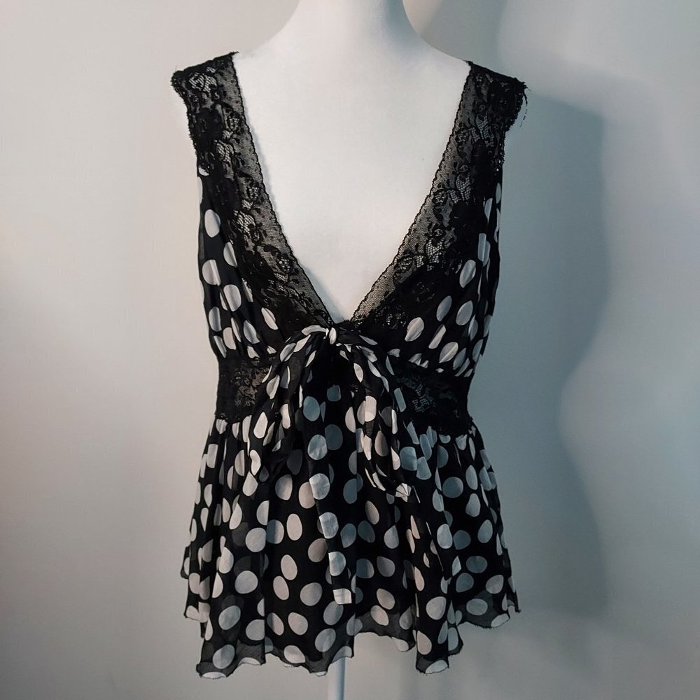Robert Rodriguez Black and White Polka Dot Lace Top